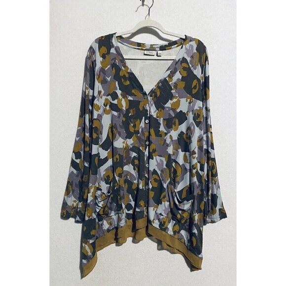 LOGO Lori Goldstein Top Womens XL Purple Artsy Boho Button Up Cardigan Stretchy - Picture 2 of 9